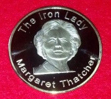 MARGARET THATCHER COLORIZED GOLD PLATED ART ROUND