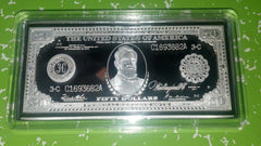 4 OZ $50 GRANT FEDERAL RESERVE BANKNOTE SILVER PLATED BAR