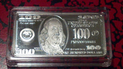 USA $100 FRANKLIN INDEPENDENCE HALL SILVER PLATED ART BAR