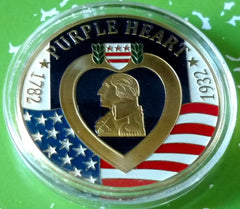 MILITARY PURPLE HEART #1027 COLORIZED GOLD/BRASS ART ROUND