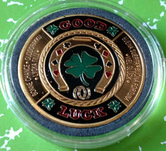 GOOD LUCK HORSESHOE CLOVER COLORIZED ART ROUND CARD PROTECTOR