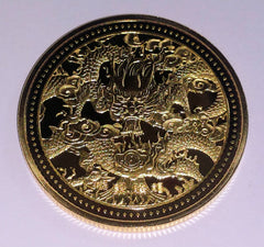 CHINESE DRAGON LUCKY GOLD PLATED ART ROUND