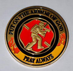 Armor of God Pray Always Firefighter Articles #S3082K Religious Honor Challenge Coin Award