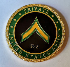 Army Private E-2 Rank #C1464B Military Honor Challenge Coin Award