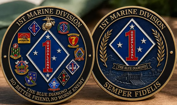 Marine Corps 1st First Marine Division - The Blue Diamond #S8192K Military Honor Challenge Coin Award