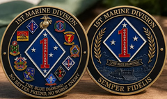 Marine Corps 1st First Marine Division - The Blue Diamond #S8192K Military Honor Challenge Coin Award