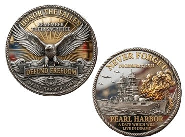 Pearl Harbor Never Forget Tribute #S8234K Military Memorial Honor Challenge Coin Award
