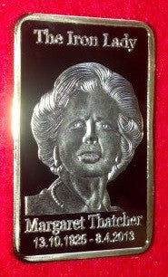 MARGARET THATCHER COLORIZED GOLD PLATED ART BAR - 1