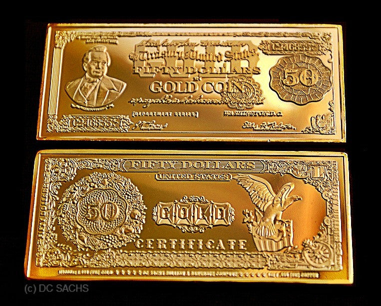 $50 WRIGHT FEDERAL BANKNOTE GOLD PLATED BAR – Vintage Collections