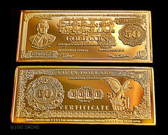 $50 WRIGHT FEDERAL BANKNOTE GOLD PLATED BAR