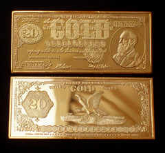 $20 GARFIELD FEDERAL BANKNOTE GOLD PLATED BAR