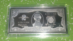 4 OZ $2 JEFFERSON FEDERAL RESERVE BANKNOTE SILVER PLATED BAR