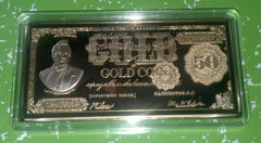 4 OZ $50 WRIGHT FEDERAL BANKNOTE GOLD PLATED BAR