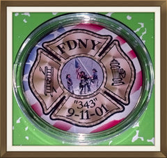 9/11 FDNY MEMORIAL #251 COLORIZED GOLD PLATED ART ROUND