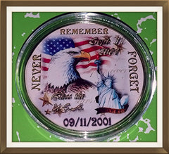 9/11 NEVER FORGET #263 COLORIZED GOLD PLATED ART ROUND