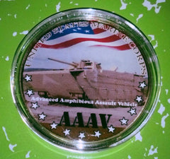 USMC AAAV ADVANCED AMPHIBIOUS ASSAULT VEHICLE  #629 COLORIZED ART ROUND