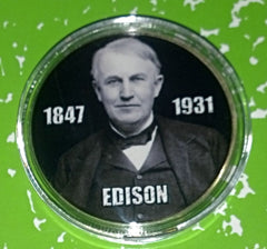 THOMAS EDISON #BXB104 COLORIZED GOLD PLATED ART ROUND