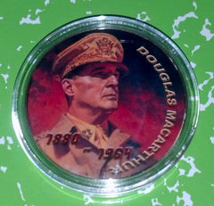 GENERAL MACARTHUR #GDM1 COLORIZED GOLD PLATED ART ROUND
