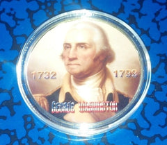 PRESIDENT GEORGE WASHINGTON #GW1 COLORIZED GOLD PLATED ART ROUND