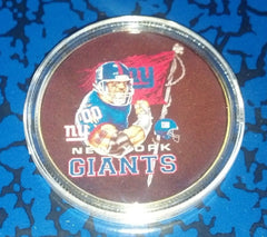 NFL NEW YORK GIANTS #313 COLORIZED GOLD PLATED ART ROUND