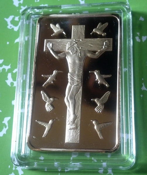 JESUS TEN COMMANDMENTS RELIGIOUS GOLD PLATED ART BAR - 1