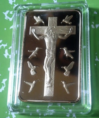 JESUS TEN COMMANDMENTS RELIGIOUS GOLD PLATED ART BAR