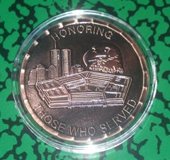 PENTAGON DEFENDER OF FREEDOM COPPER/BRASS ART ROUND 1 OZ - NOT LEGAL TENDER