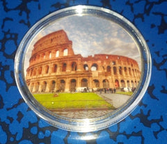 ROMAN COLOSSEUM #D7 COLORIZED GOLD PLATED ART ROUND