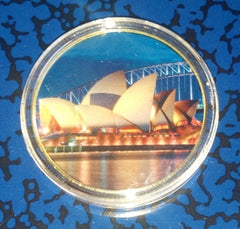 SYDNEY OPERA HOUSE #D1 COLORIZED GOLD PLATED ART ROUND