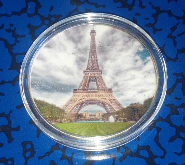 PARIS EIFFEL TOWER #D2 COLORIZED GOLD PLATED ART ROUND - 1