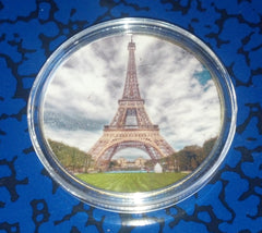 PARIS EIFFEL TOWER #D2 COLORIZED GOLD PLATED ART ROUND