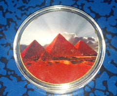 EGYPTIAN PYRAMIDS #D5 COLORIZED GOLD PLATED ART ROUND