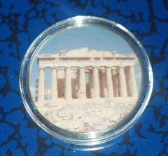 ACROPOLIS ATHENS #D10 COLORIZED GOLD PLATED ART ROUND