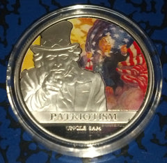 USA PATRIOTISM UNCLE SAM COLORIZED SILVER / BRASS ART ROUND