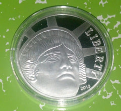STATUE OF LIBERTY / BALD EAGLE SILVER PLATED ART ROUND