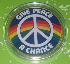 BEATLES JOHN LENNON GIVE PEACE A CHANCE COLORIZED GOLD/BRASS ART ROUND