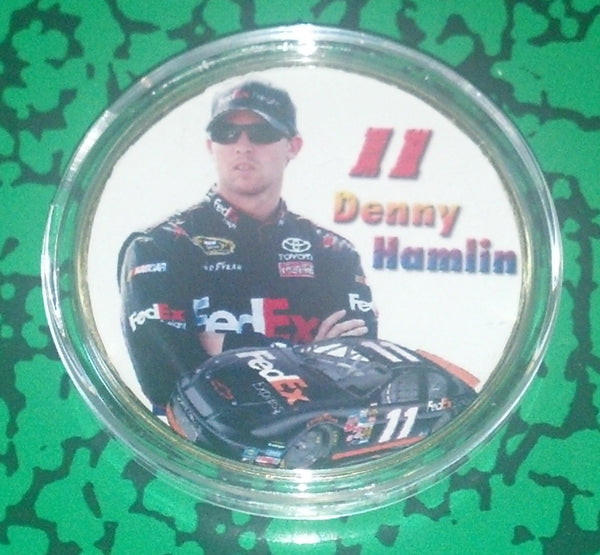 NASCAR DENNY HAMLIN #F133 COLORIZED GOLD PLATED ART ROUND - 1