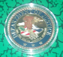 USA DEPARTMENT OF JUSTICE #1053 COLORIZED GOLD PLATED ART ROUND
