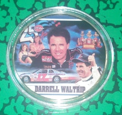 NASCAR DARRELL WALTRIP #F130 COLORIZED GOLD PLATED ART ROUND