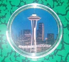 SEATTLE SPACE NEEDLE #BXB300 COLORIZED GOLD PLATED ART ROUND