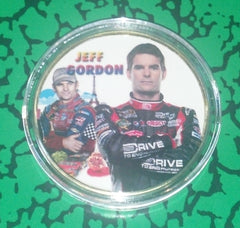 NASCAR JEFF GORDON #F152 COLORIZED GOLD PLATED ART ROUND