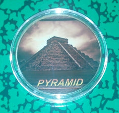 ANCIENT AZTEC PYRAMID #BXB264 COLORIZED GOLD PLATED ART ROUND