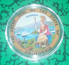CALIFORNIA STATE SEAL #BXB284 COLORIZED GOLD PLATED ART ROUND
