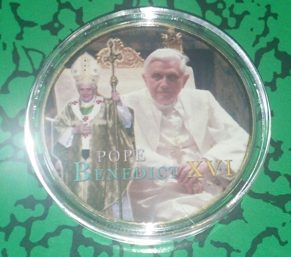 POPE BENEDICT XVI #476 COLORIZED GOLD PLATED ART ROUND - 1