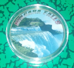 NIAGARA FALLS #BXB295 COLORIZED GOLD PLATED ART ROUND