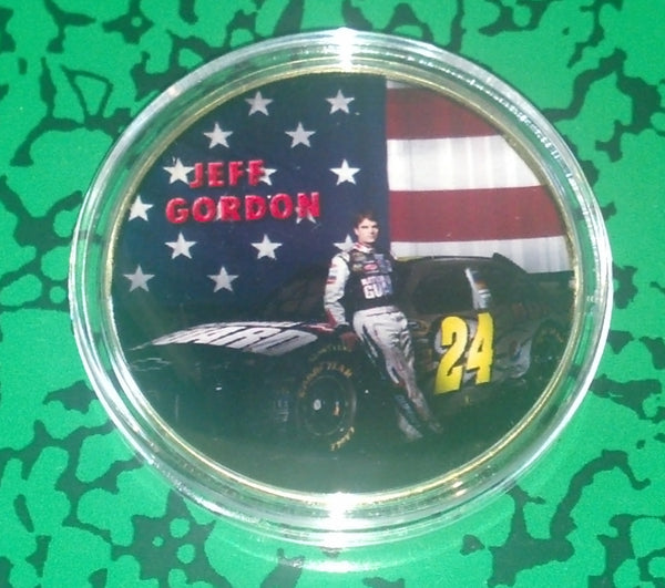 NASCAR JEFF GORDON #F154 COLORIZED GOLD PLATED ART ROUND - 1