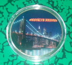 NEW YORK BROOKLYN BRIDGE #BXB292 COLORIZED GOLD PLATED ART ROUND