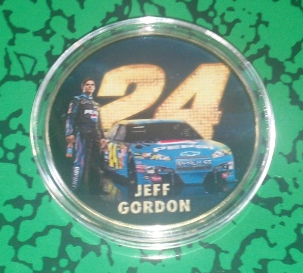 NASCAR JEFF GORDON #F155 COLORIZED GOLD PLATED ART ROUND - 1