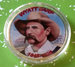WYATT EARP COLORED OLD WEST #BXB332 COLORIZED GOLD PLATED ART ROUND