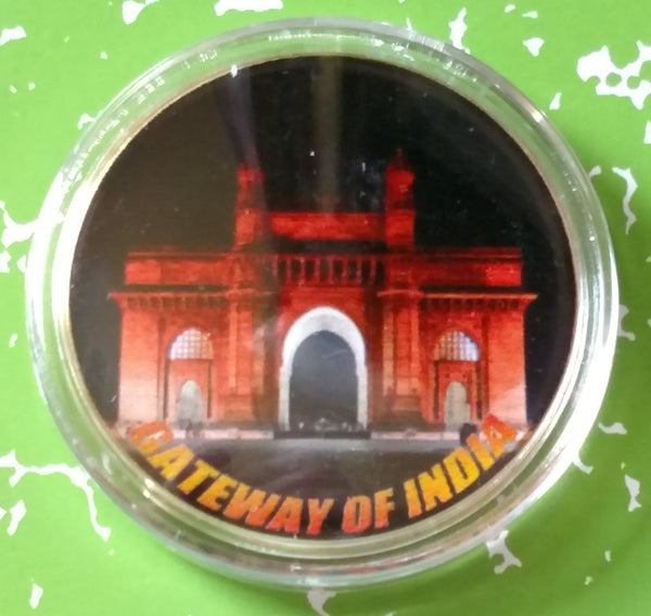 GATEWAY OF INDIA #BXB321 COLORIZED GOLD PLATED ART ROUND - 1